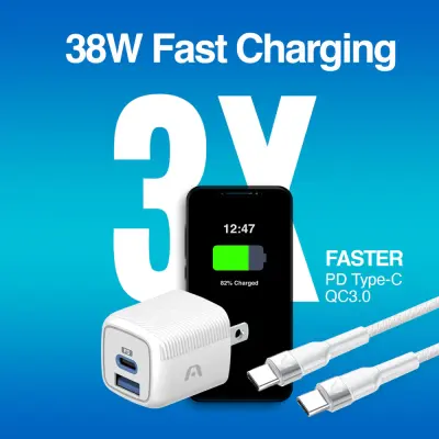CARGADOR RÁPIDO VOLTA P40 DE DOS PUERTOS CON CABLE USB TIPO C ARGAC0155WT